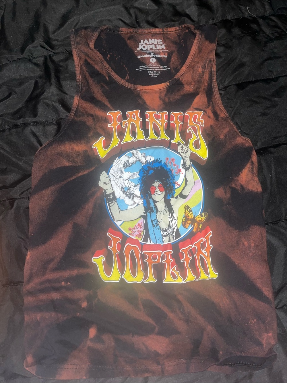 Janis Joplin Tie-Dye Graphic Tank Top - Black & Rust size large
